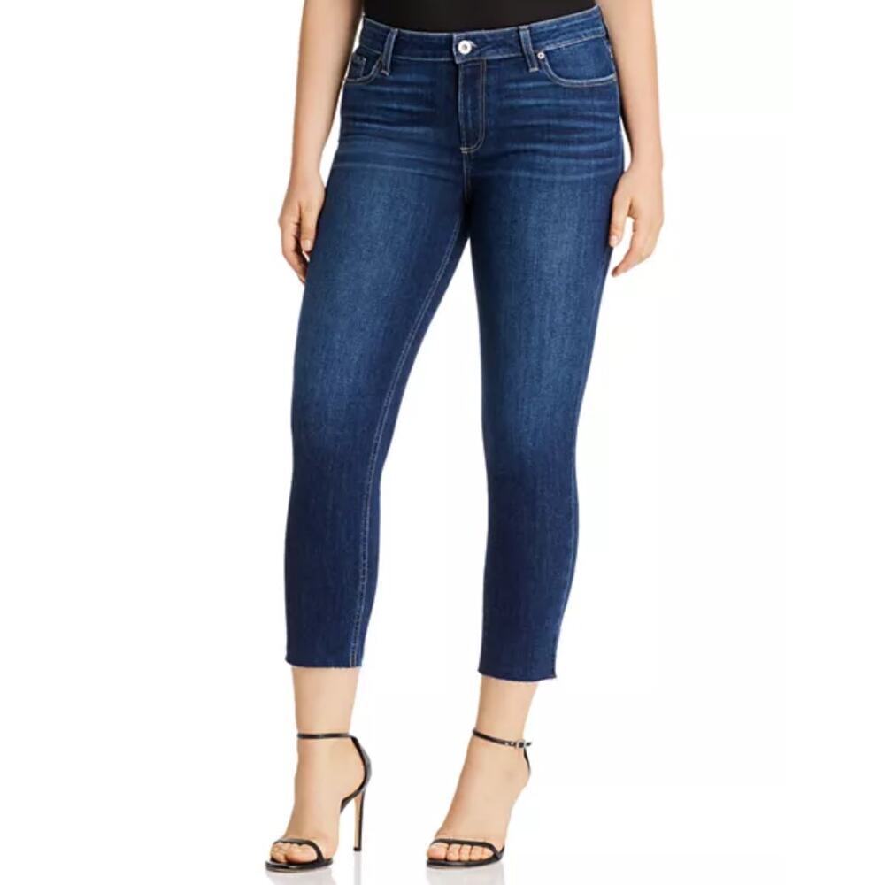 Paige Skyline Crop Jeans Women’s Size 26 | Dark Wash Raw Hem Stretch Denim